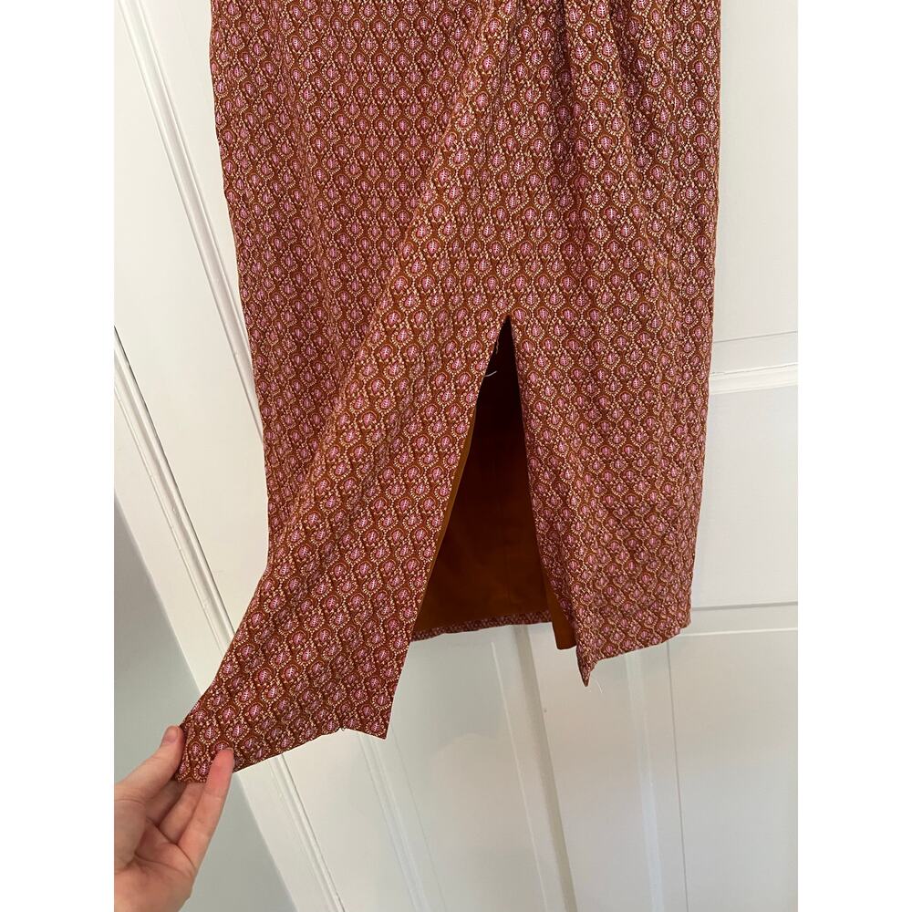 Ann Taylor Sarong Style Wrap Midi Skirt Rust Orange Print Knot Waist Women's 2P - Picture 9 of 11
